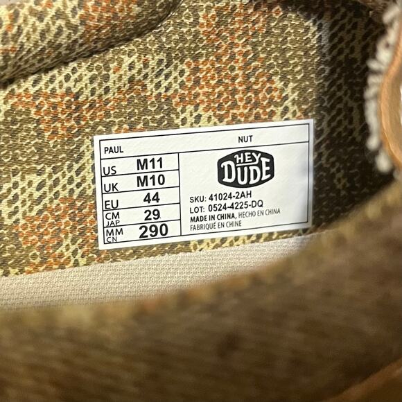 NWOT Hey Dude Paul Nut/Tan Casual Moccasin Sneakers Men Sz 11 Aztec Leather - Picture 7 of 7